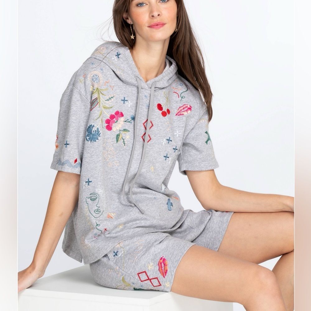 JOHNNY WAS cleo short sleeve french terry in grey size Small Athleisure spring